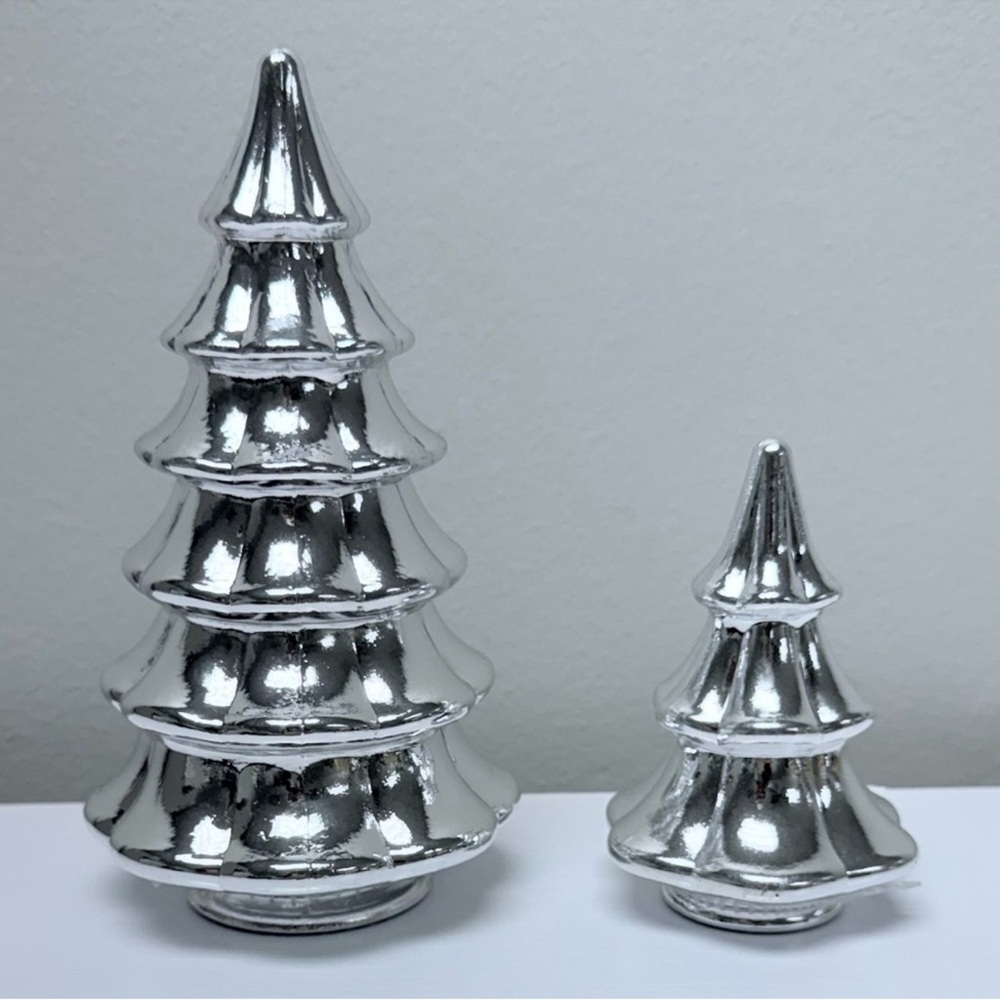 Target Bullseye Playground Silver Metallic Glass Trees, Set of 2, New